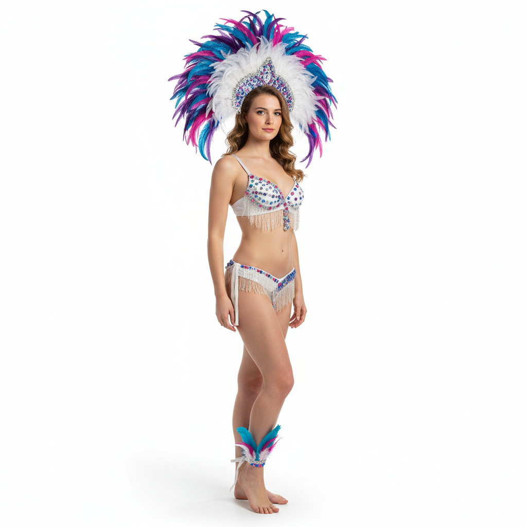 hot selling Sexy Samba Rio Carnival Costume  handmde new belly dance costume with white Feather Head piece CN1504  WHITE