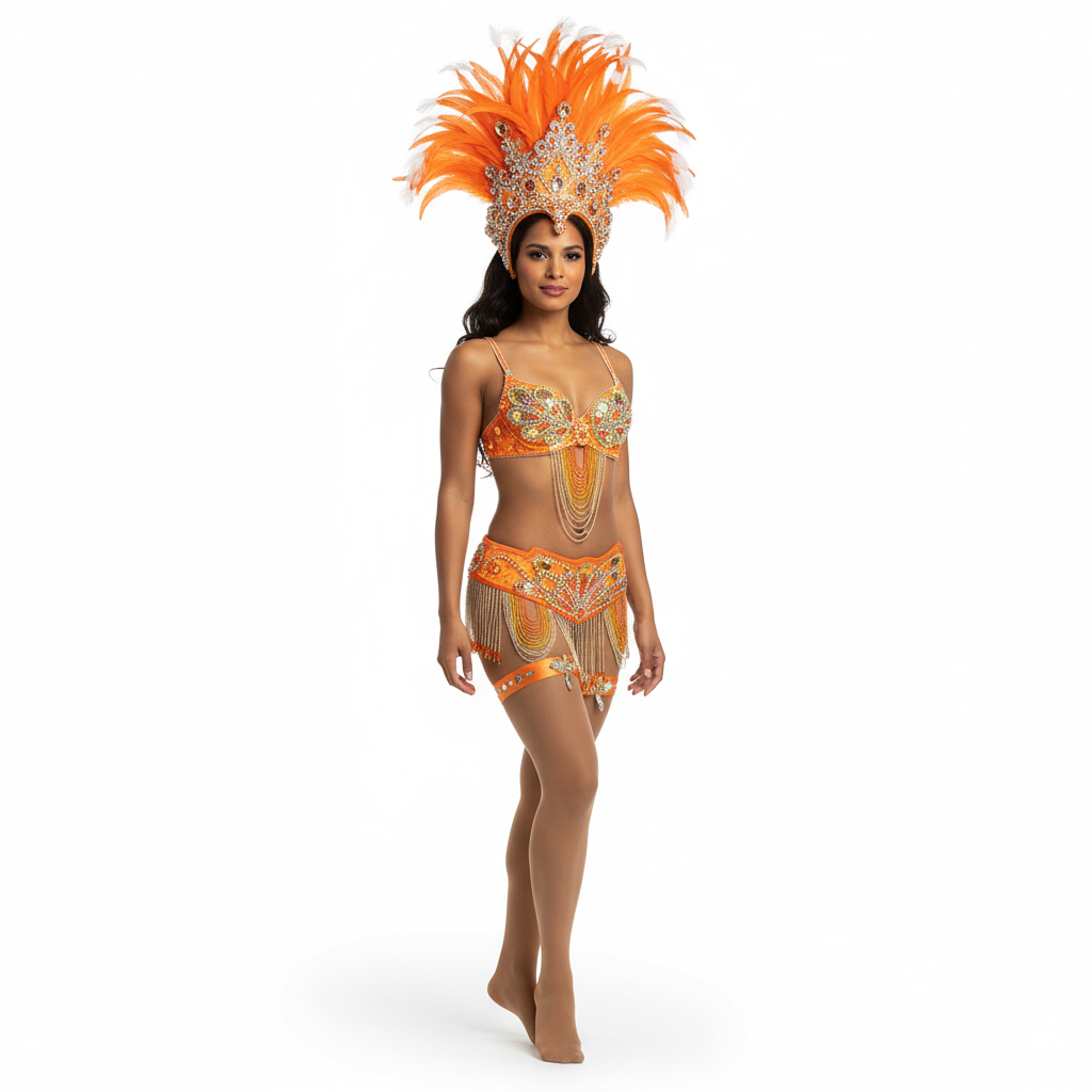 hot selling Sexy Samba Rio Carnival Costume  handmde new belly dance costume with Orange Feather Head piece C1359 Orange