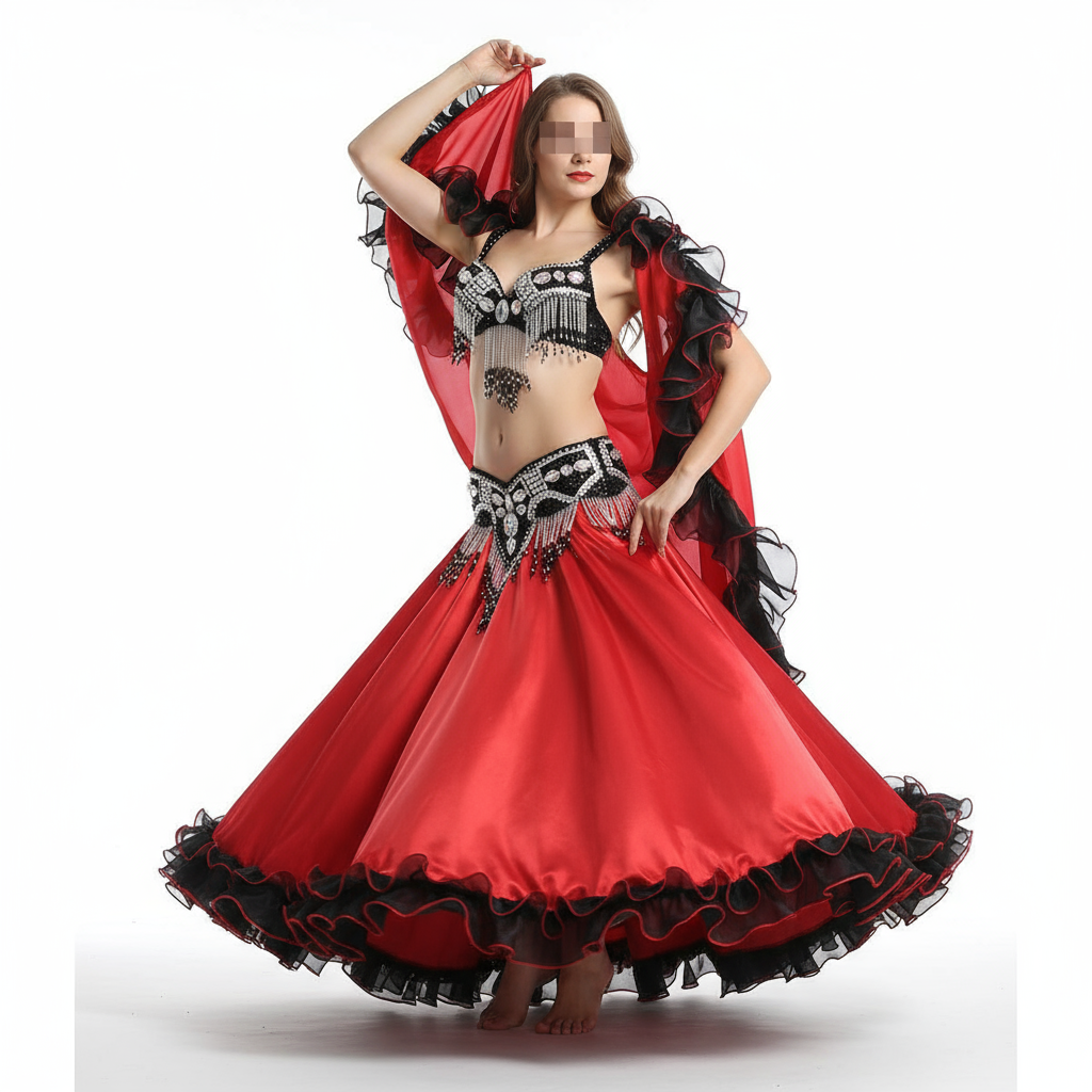 Hot Sale New Women's belly dance costume Set Sexy belly dancing clothes professional bellydance Carnival Bra Belt Skirt 4Pcs set TF1618 + SK39
