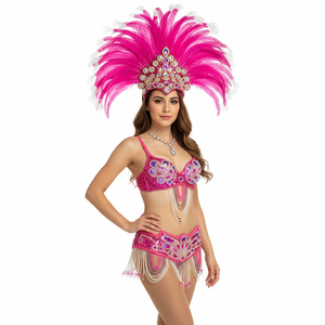 hot selling Sexy Samba Rio Carnival Costume  handmde new belly dance costume with hot pink Feather Head piece C1359 (Hot pink)