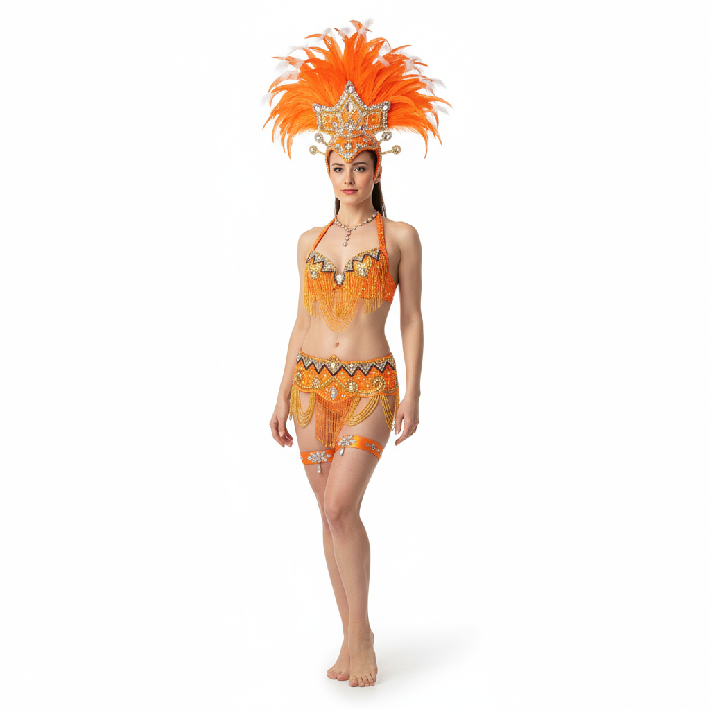 hot selling Sexy Samba Rio Carnival Costume new belly dance costume with Orange Feather Head piece C201152 ORANGE COLOR