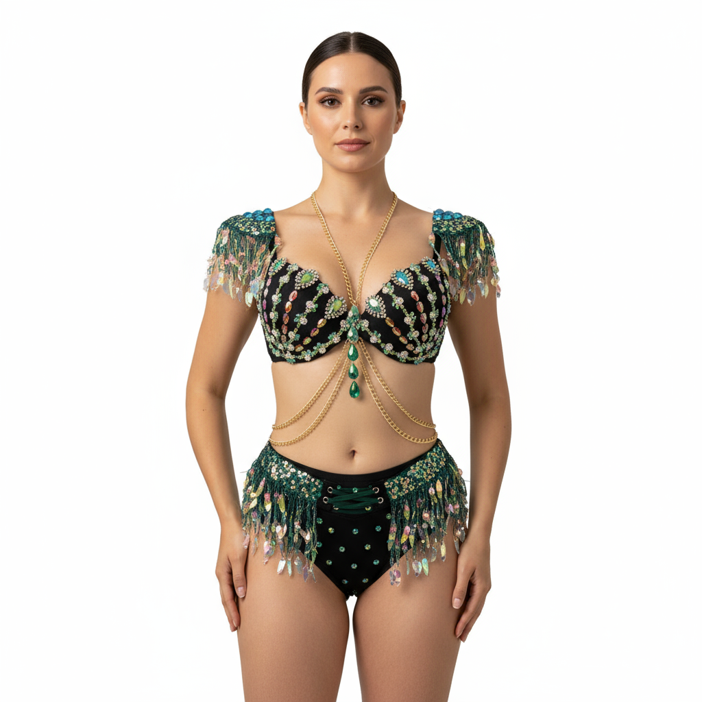 New Style Samba Carnival  Halloween Handmade Costumes Bra Belt And Panty 3 Piece For Performance C059