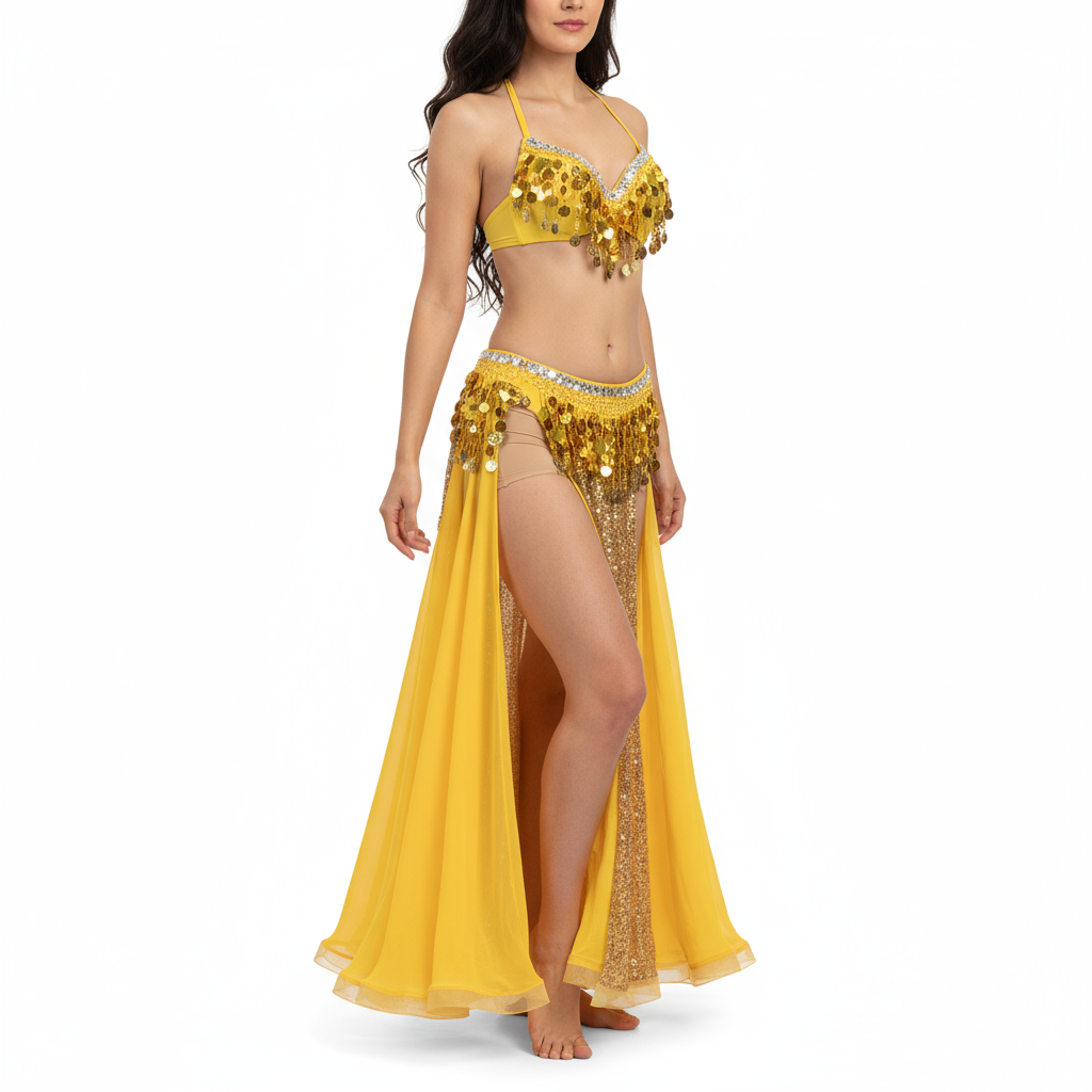 Party Club Samba Bra Belt and Panty With Skirt Gold Color Rave Costumes C030+SK1911