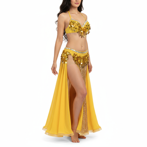 Party Club Samba Bra Belt and Panty With Skirt Gold Color Rave Costumes C030+SK1911
