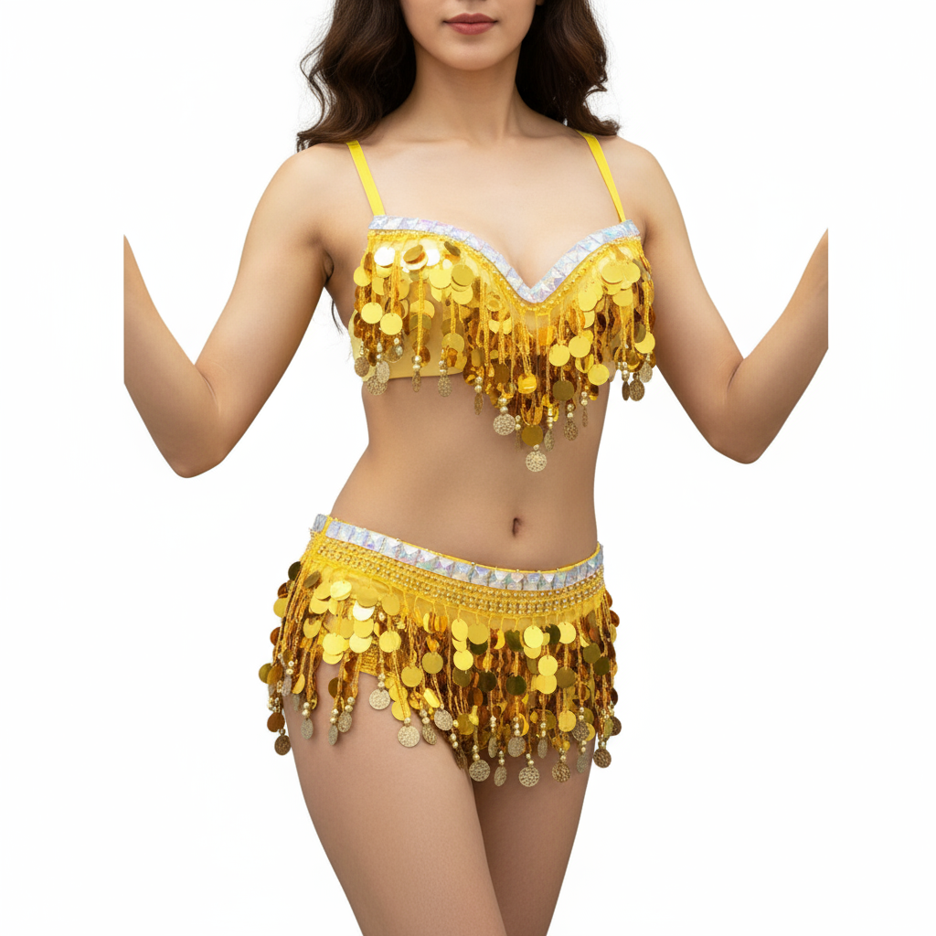 Party Club Samba Bra Belt and Panty Gold Color Rave Costumes C030
