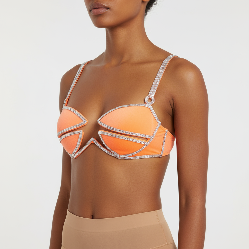 New Style Samba Carnival Rave Festival Party Wire Bra Rainbow Stone Orange Color