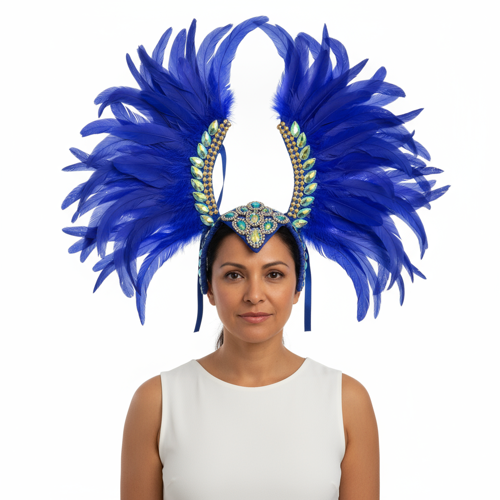 New Style Samba Carnival Feather Headpiece With Stones 3 layers feathers royal blue color