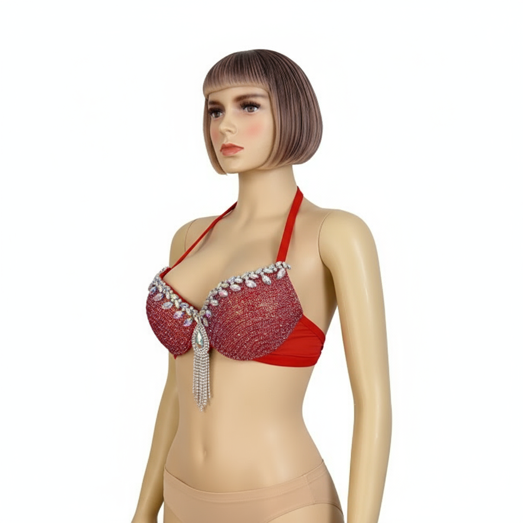 New Style Samba Carnival Handmade Dance Bra Red Color For EDC Festival,Rave Performance