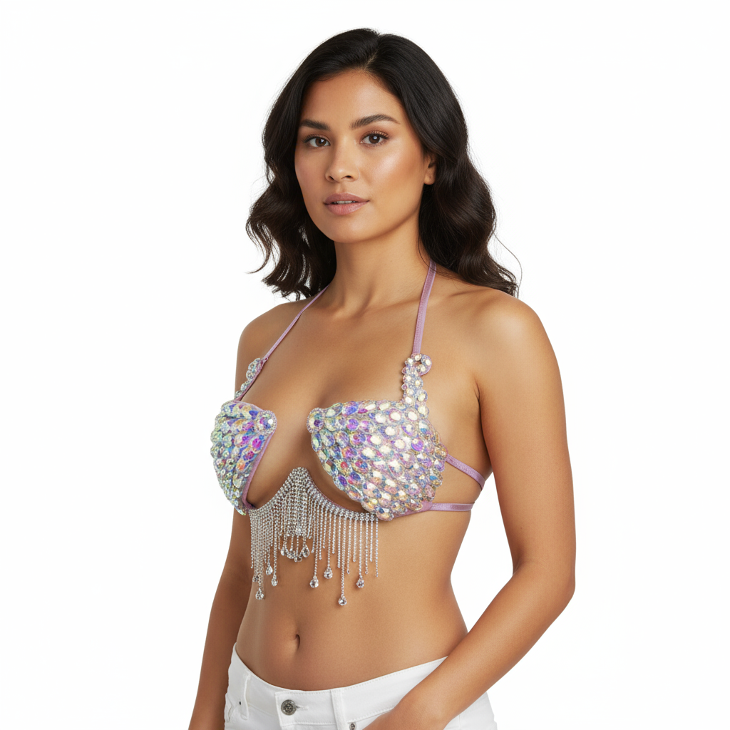 New Style Samba Carnival Handmade Wire Bra With Silver AB sTONES For Performance Costumes