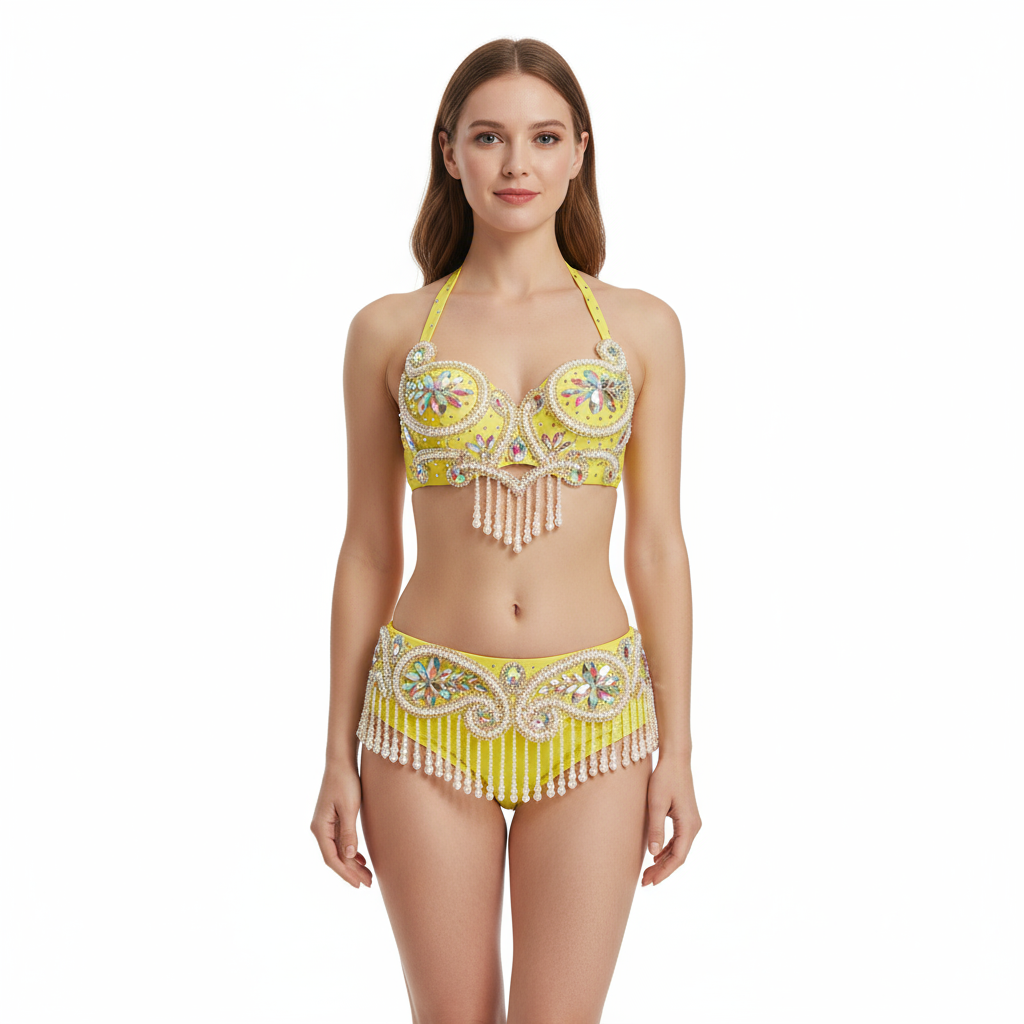 Party Club Samba Costumes Bra Belt and Pants Yellow Color Rave Costumes BP032