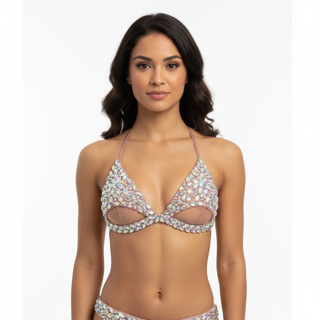 New Style Samba Carnival Rave Festival Party Wire Bra Rainbow Stone For EDC Festival