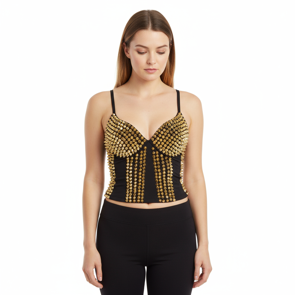 New Women'S Sexy Party Bra Spike Rivet Metallic Punk Style Studded Bras Rave Bra Wear Nightclub Costumes Bras Clubwear bra3005