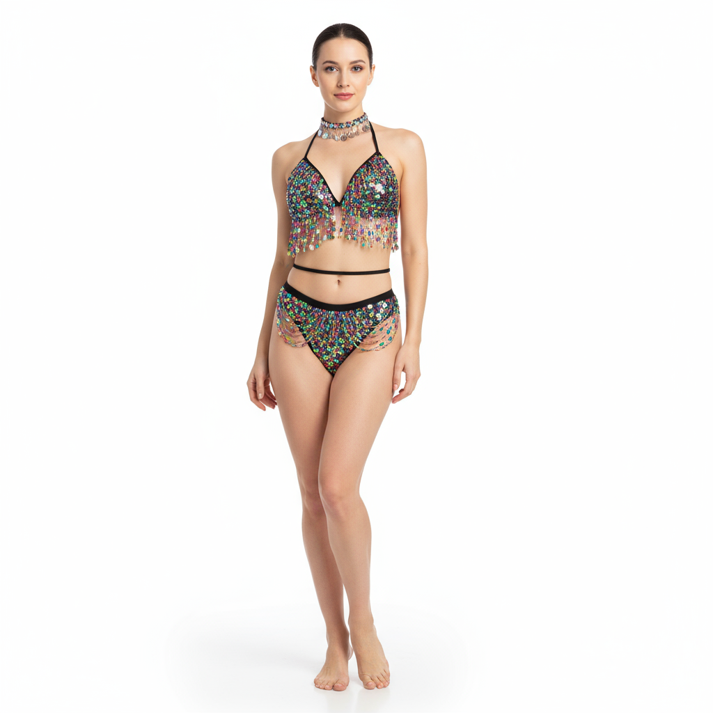 new Women Shining Sequin Bikini 3pcs Set Bodysuit Belly Dance Clothing Nightclub DJ Party Dancer Wear Sexy Costume Stage Outfit BS06