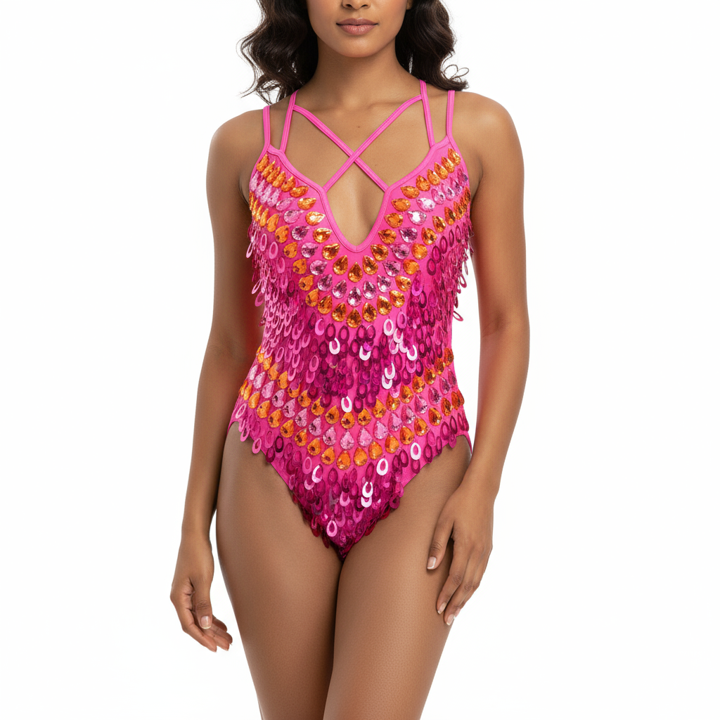 New Women's Full Sequins Beading Flashing Bodysuit One Piece Dance Wear Nightclub Party Stage Wear Latin Sexy Costumes Outfit BS04