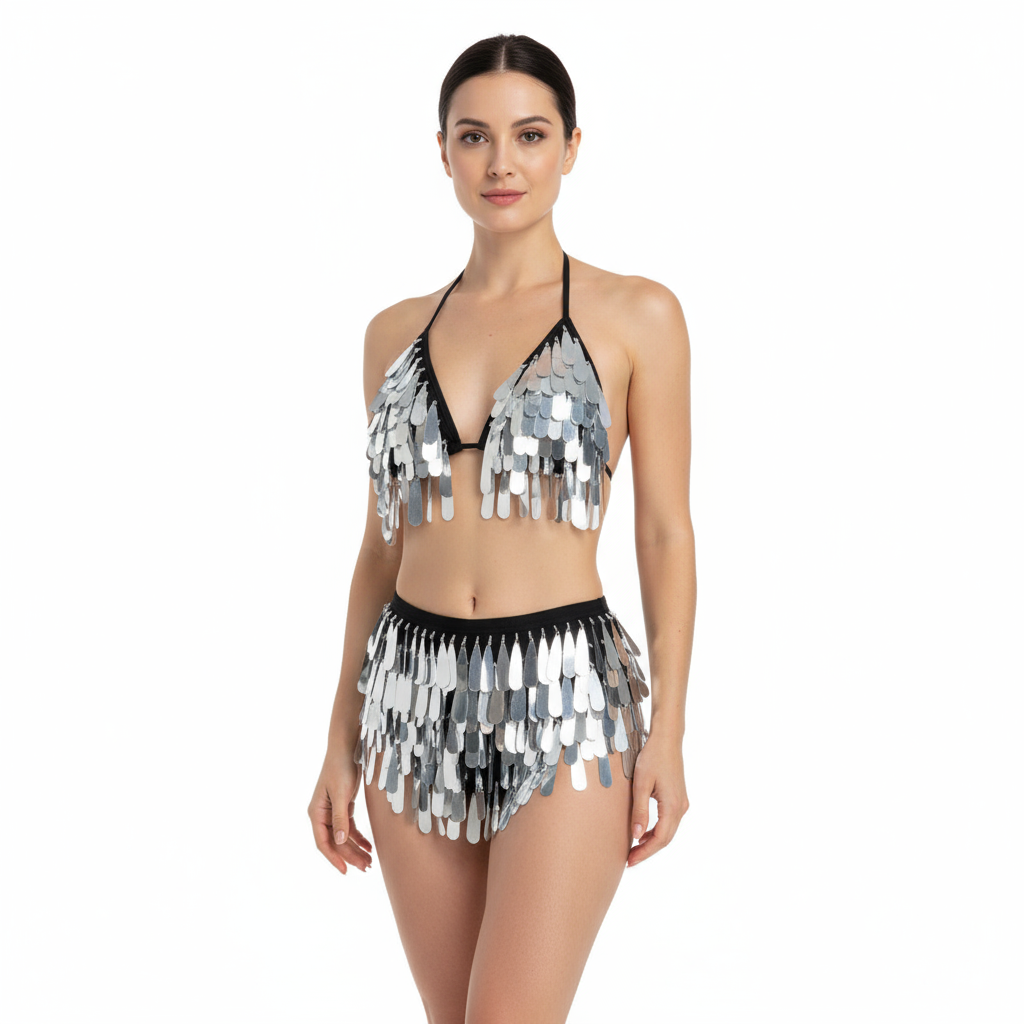 New Style Samba Carnival Handmade Bikini Top And Bottom With Water Droplet Beads For EDC Party,Rave Festival