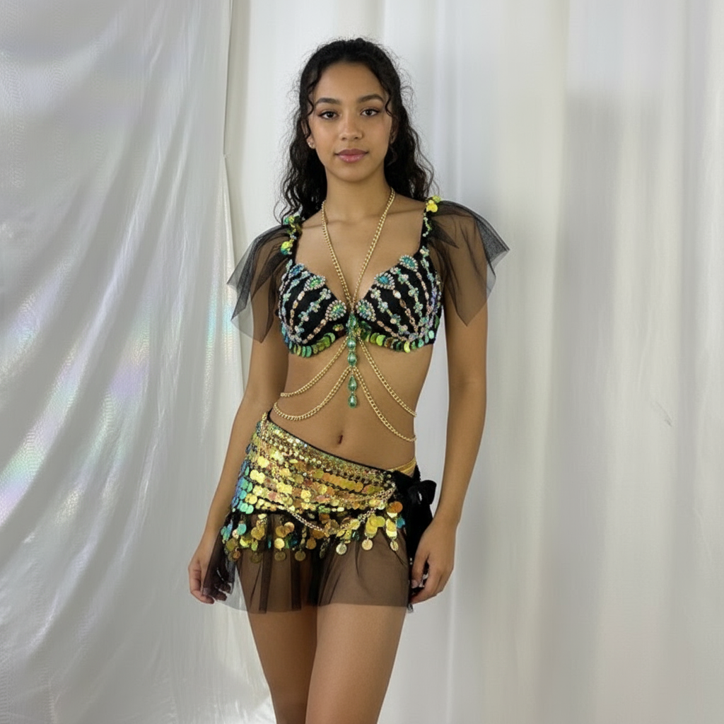 New Style Samba Carnival Halloween Costumes Handmade Bra,Hip Scarf And Panty For EDC Festival