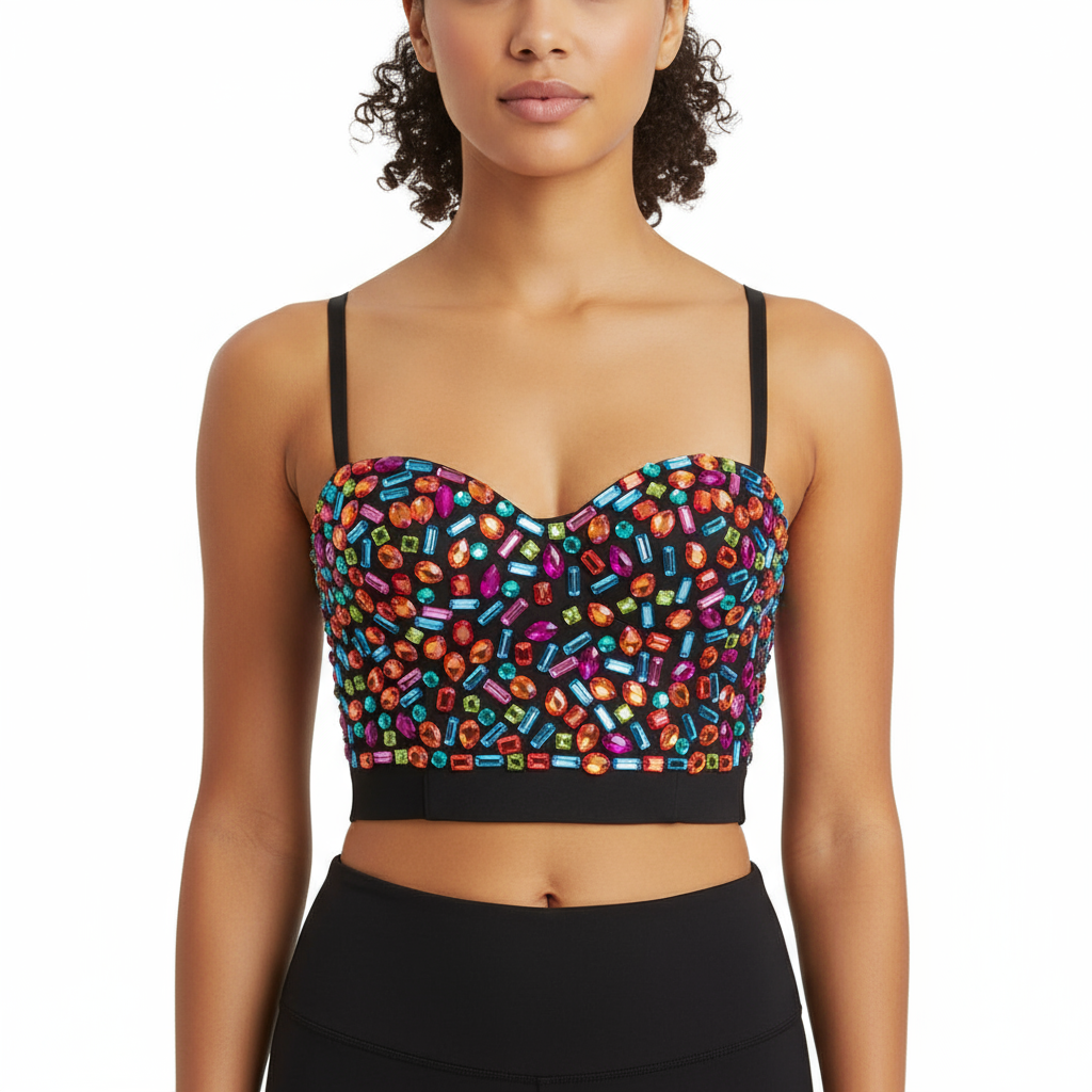 Party Club Multi-Color Diamond Burlesque Punk Bra Push Up Rave Studded Bra Nightclub Bras Party Dance Wear For Women bra3011