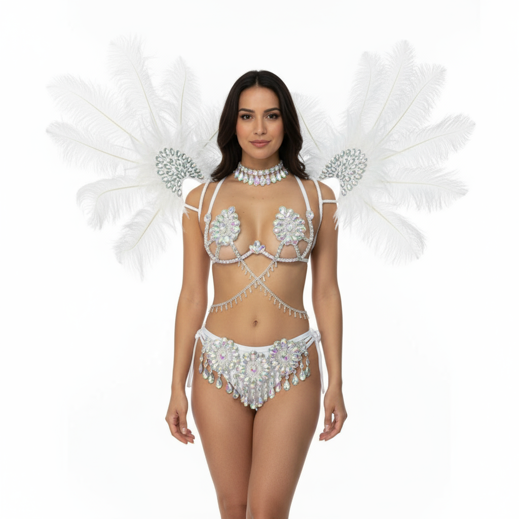 New Style Samba Carnival Rave Outfit Wire Bra,Belt And Feather Backpack For EDC Festival