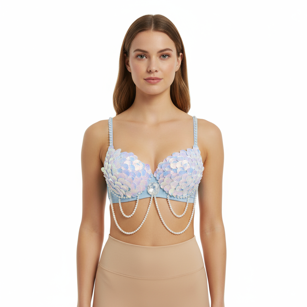 New Style Handmade Halloween Bra With Shell And Pearls Decorate Carnival Bra