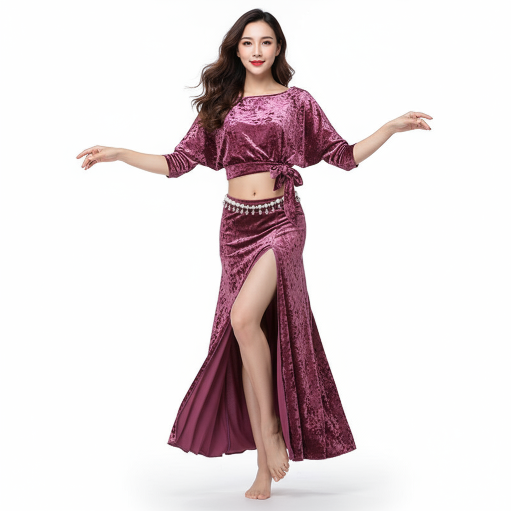 New Sexy Lady's Oriental Belly Dance Velvet Costume 2 Piece Set Bellydance Training Outfit Cothing Professional Belly Dance Wear HY1185