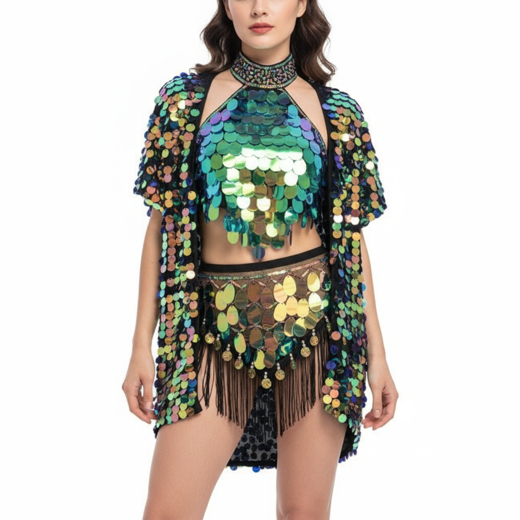 New Sexy Women's Punk Style Beaded Party Club Bra Rave Studded Bra Nightclub Costumes Bras,Scarf and kimono Clubwear C043