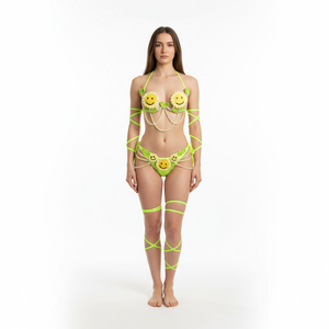 New Samba Carnival Handmade Wire Bra Smiling Sunflower Weaving Pattern With Panty  For Party,EDC Carnival