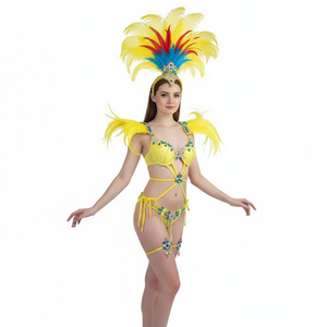 Sexy Samba Rio Carnival Costume  hot selling new belly dance costume with yellow Feather Head piece