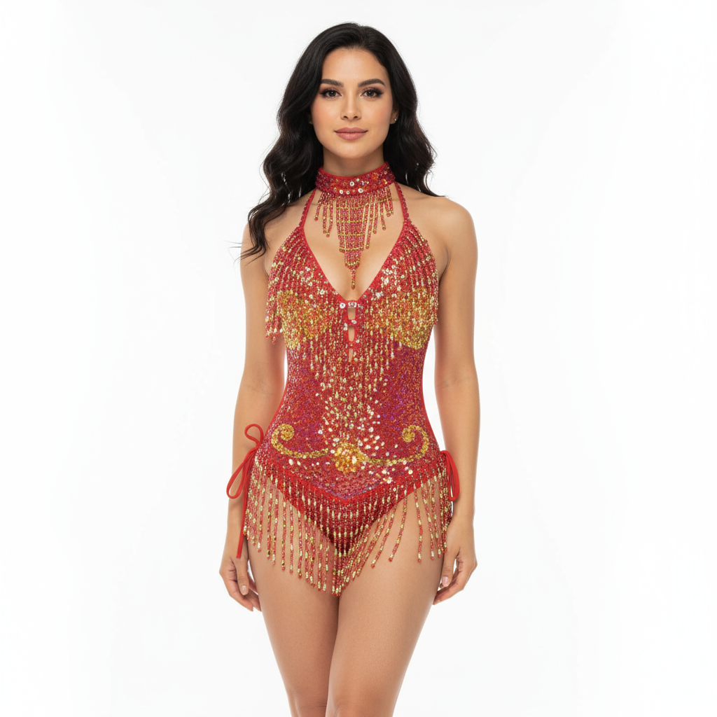 Sexy Samba Carnival Costumes Beading Sequin One-Piece Bodysuit Swimsuit Outfit Stage Performance Rave EDC Party Club Wear BS009