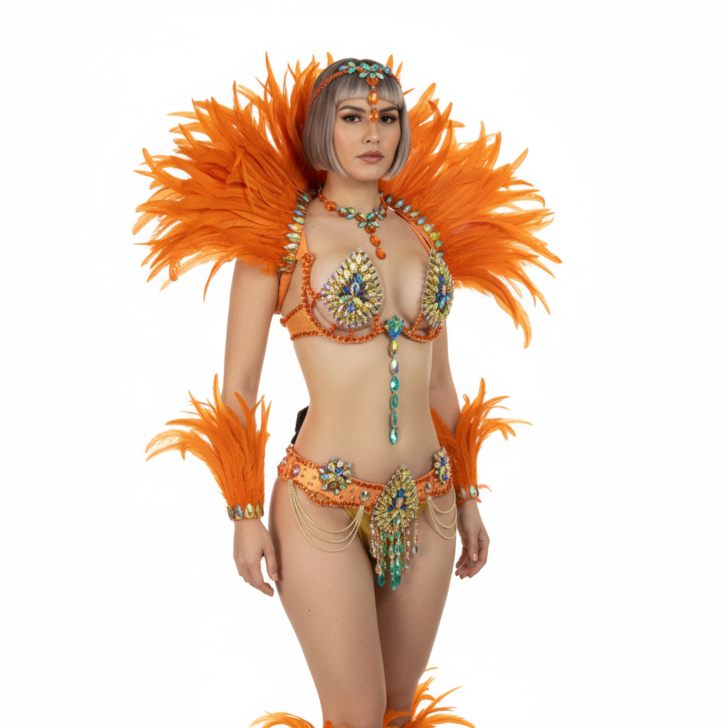 Samba Costumes Handmade Wire Bra And Belt With Feather Piece For Festival Costumes
