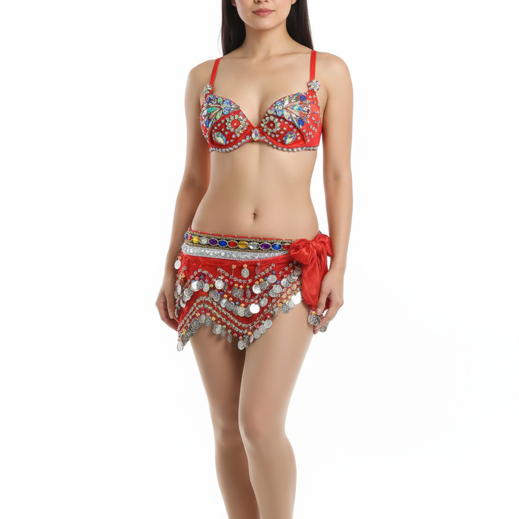 Samba Carnival Wire Bra & Belt Set Hand Made 4 Piece Belly dancing WIRE BRA + BELLY DANCE HIP scarves 320 piece coins