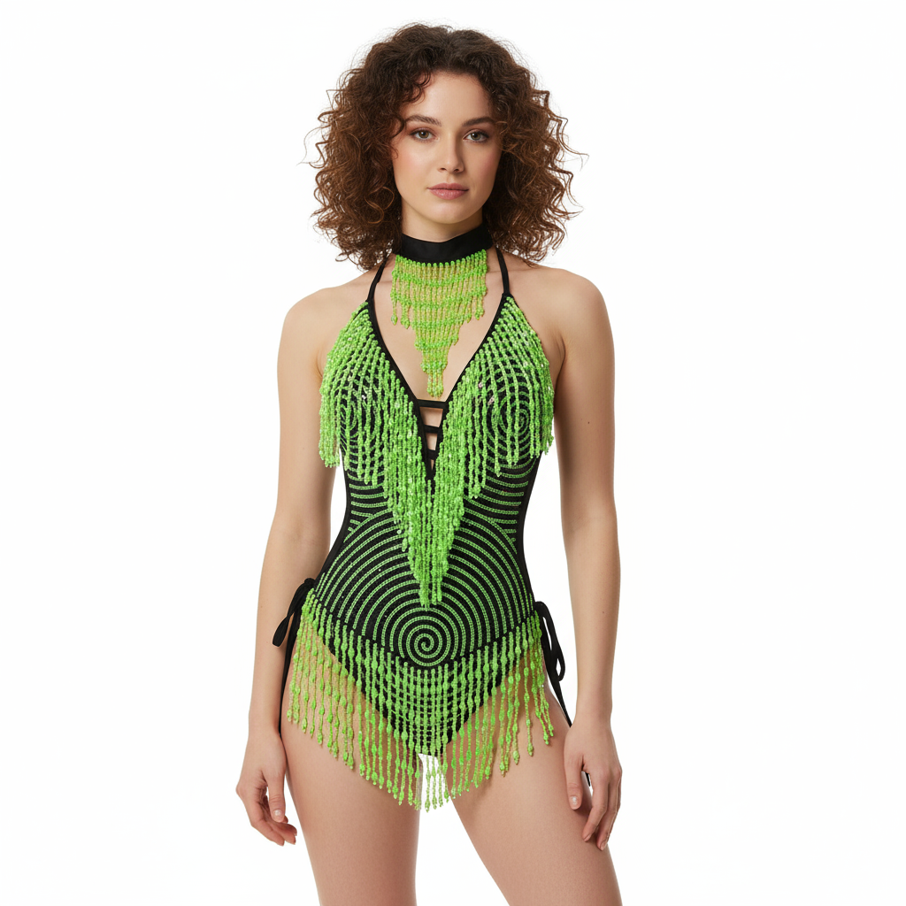 Sexy Tassel Sparkly Beading Sequin Bodysuit Festival Women's Costume EDC Party Nightclub Outfit Stage Performance Dance Clothing BS2101