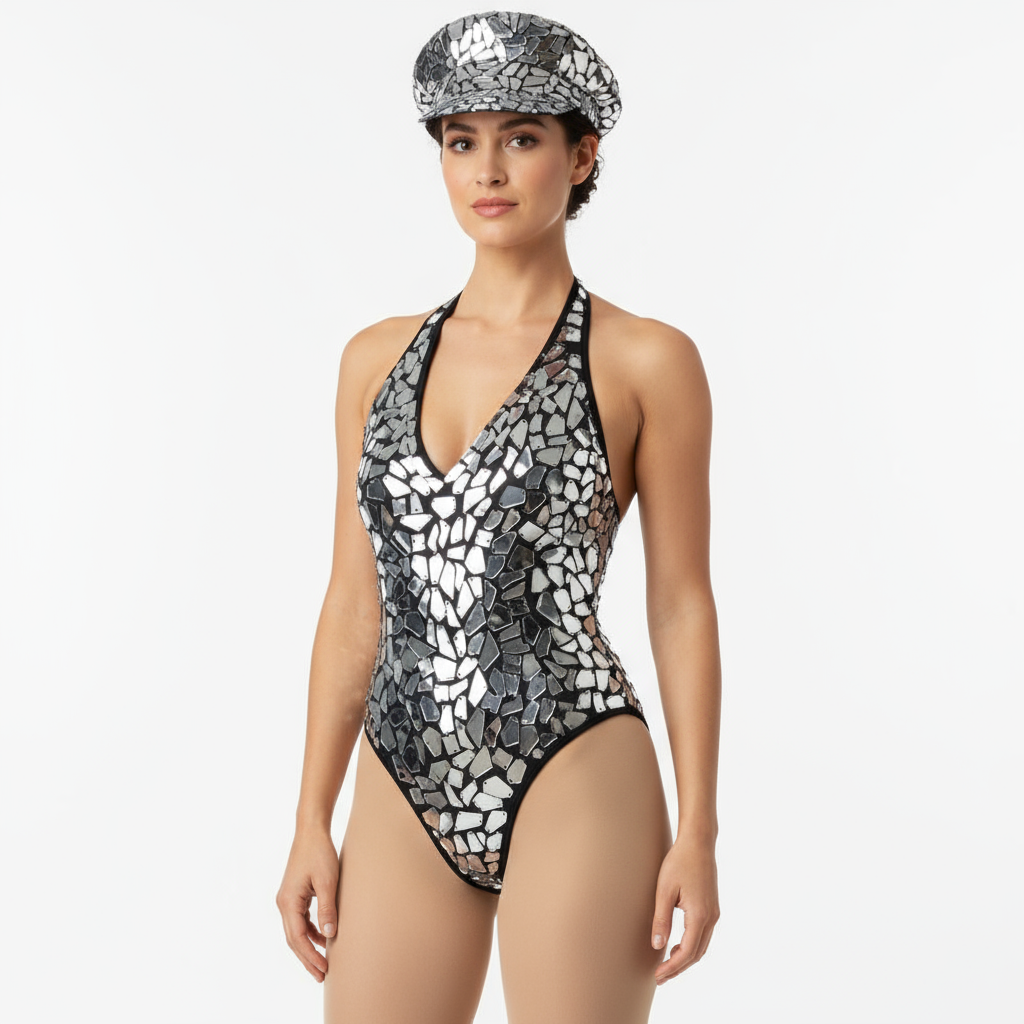 Sexy Samba Carnival Handmade Mirror Stones Bodysuit And Hat For EDC Performance