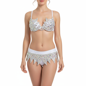Samba Carnival Wire Bra & Belt 2pcs/Set Rainbow stones free shipping CB007
