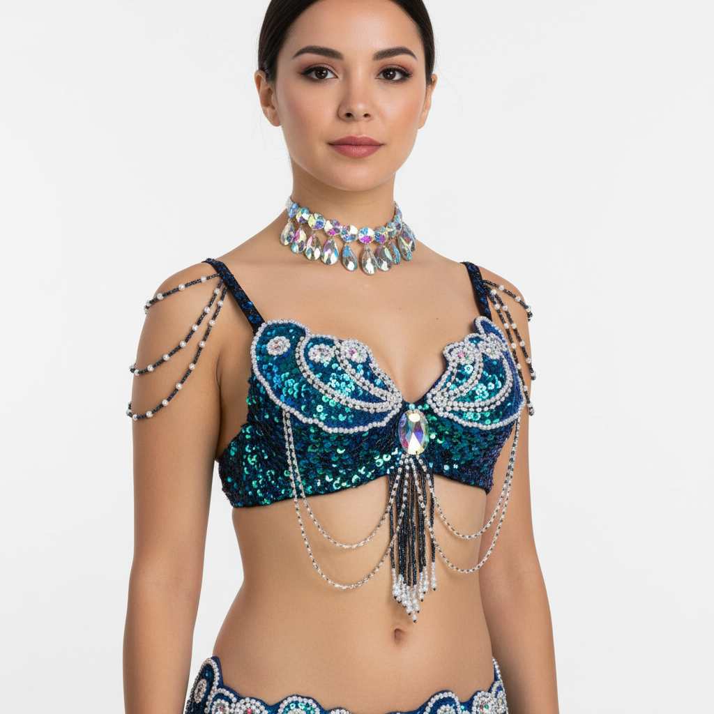 Sexy Women Beaded Sequins Belly Dance Costumes Bra Professional Belly Dancer Outfits Stage & Dance Carnival Tops BRA In USA Size  Bra2152