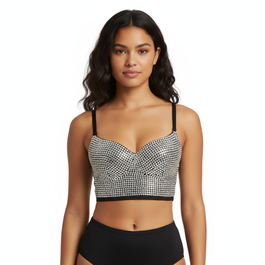 Sexy Corset Top For Women Nightclub Diamond Top With Chest Pad Party Short Clothes