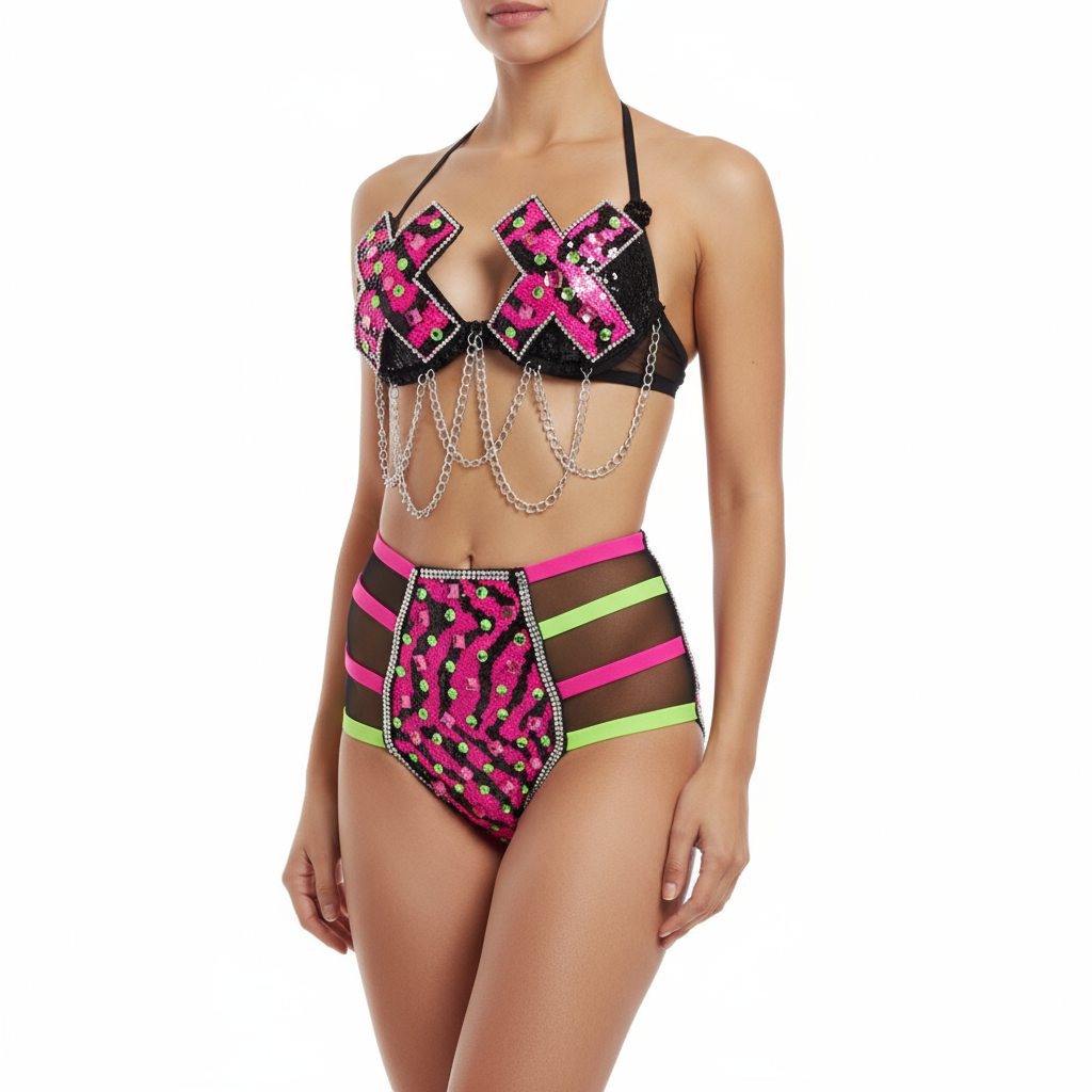 Samba Carnival Wire Bra And Panty Sequins And Stones Handmade 2 piece CB031