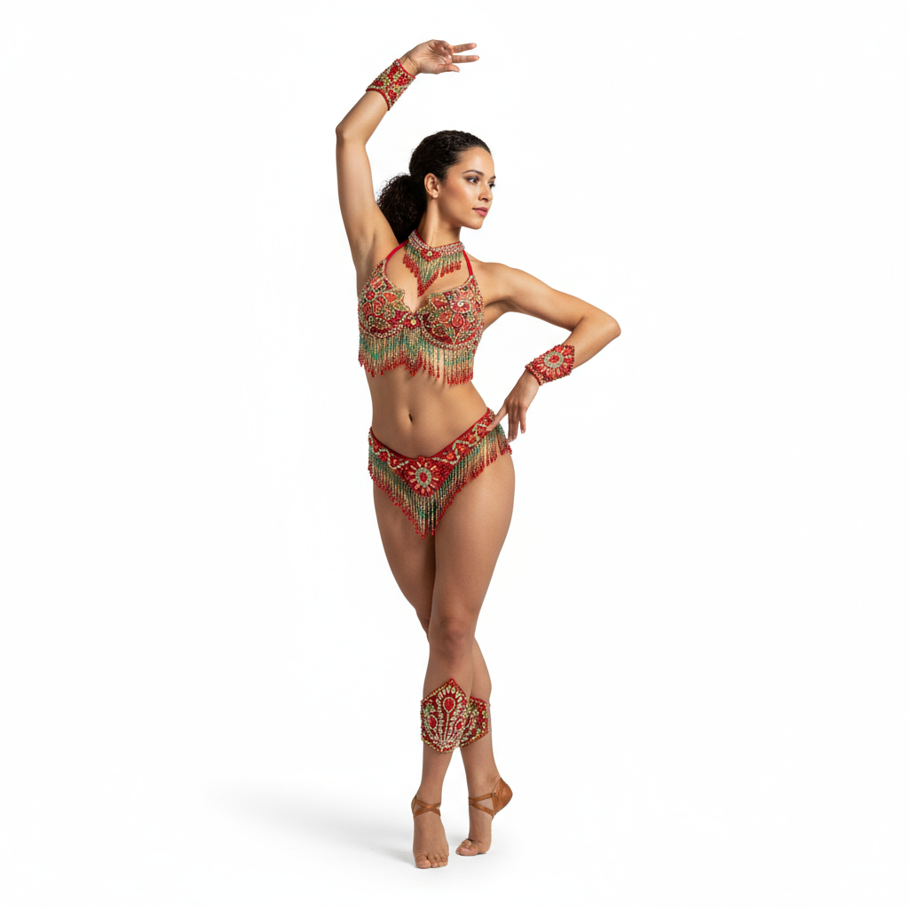 Sexy Samba Carnival Costumes Handmade Beaded Bra&Thong Set Women Outfit Belly Dance Clothes Nightclub Party Showgirl dance wear C022