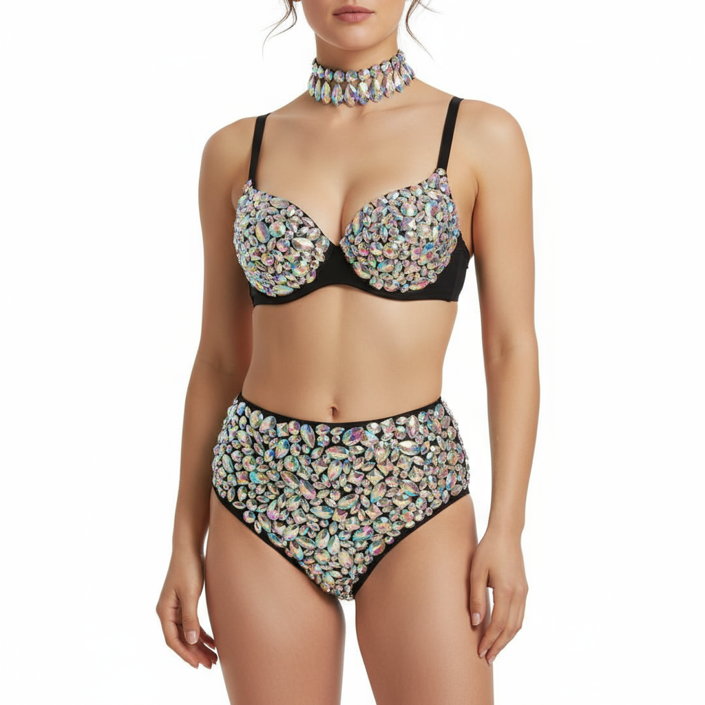 Samba Carnival Bra High Waist Pants AB Color Stone Hand Made 3 Piece