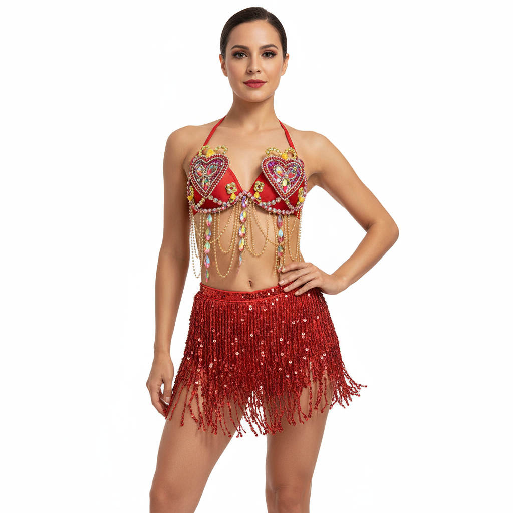 Samba Carnival Belly Wire Bra Hip scarf  and Panty Hand Beads Passista Pageant Cabaret Broadway Theater Mardi Gras,Vegas Showgirls CB1721-3