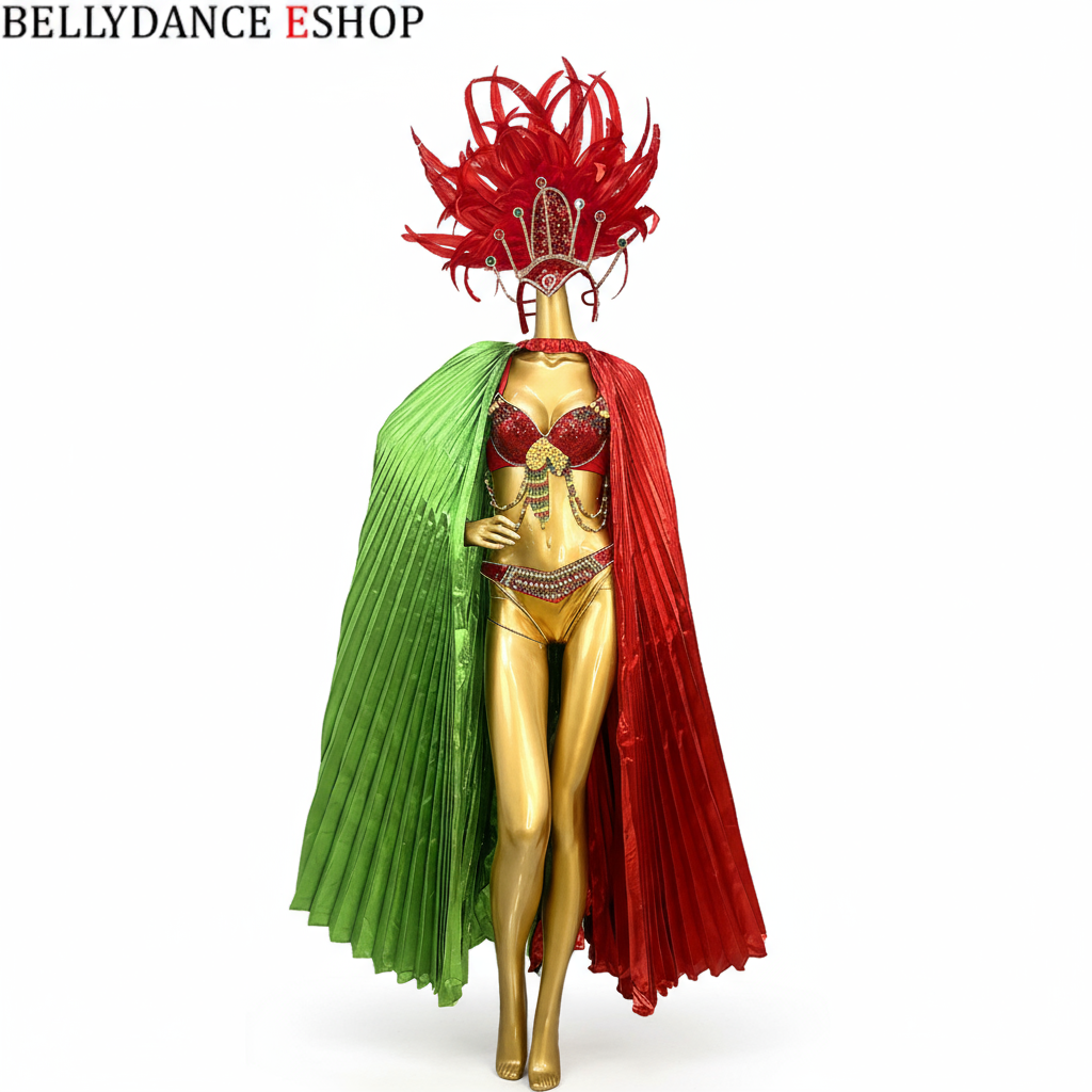 Samba Carnival bra,belt and panty,feather head piece,cape,handmade beads pageant cabaret broadway C042