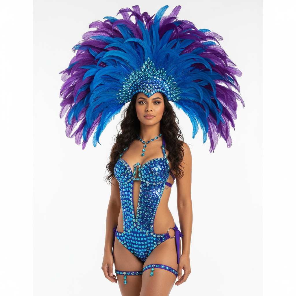 Samba Carnival Bra Belt Royal Blue Puple Stone Feather C1503