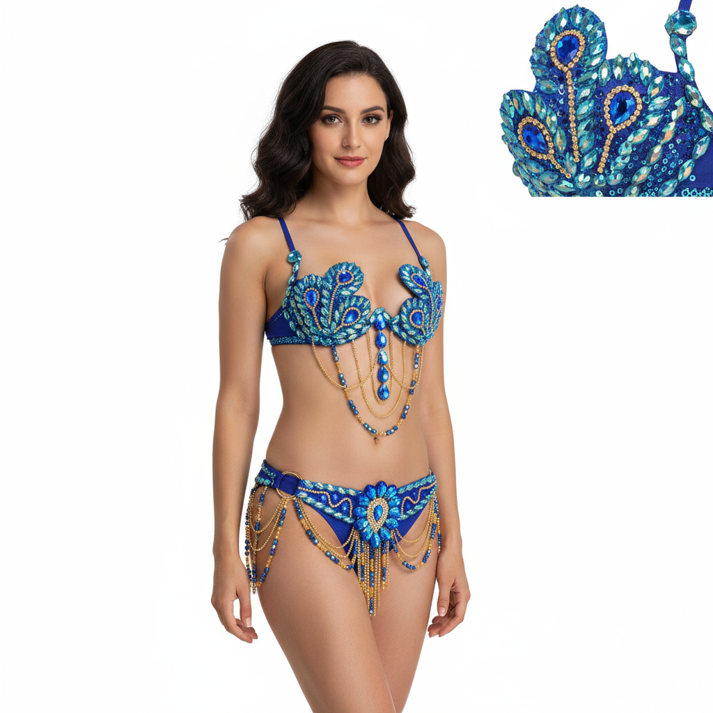 Samba Carnival Bra Belt Rainbow Stone C013-RYOAL BLUE & RED