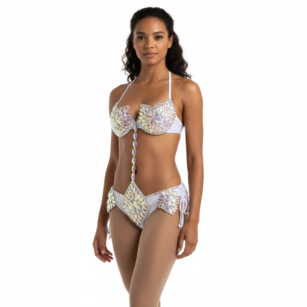 Samba Carnival Bra Belt Rainbow Stone bra and belt Handmade wire bra C011-2 free shipping