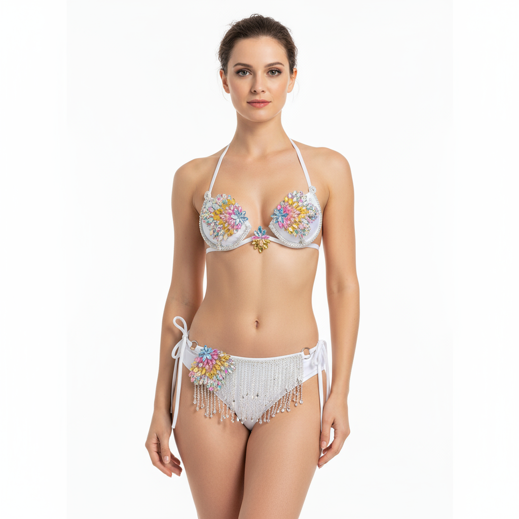 Samba Carnival Wire Bra And Panty Hand Beads Passista Pageant Cabaret Broadway Theater Mrdi Gras,Vegas Showgirl BP018