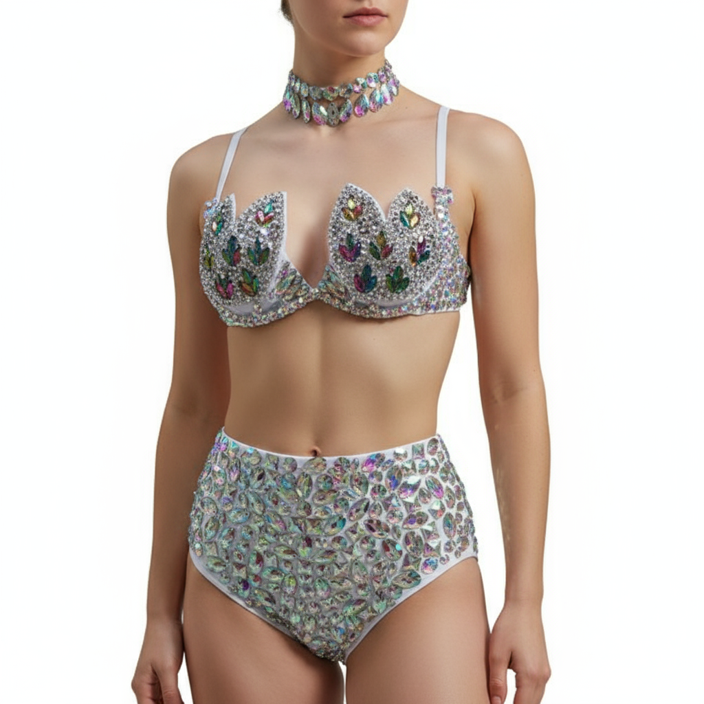 Samba Carnival Bra With High Waist Pants AB Color Stone Hand Made 2 Piece