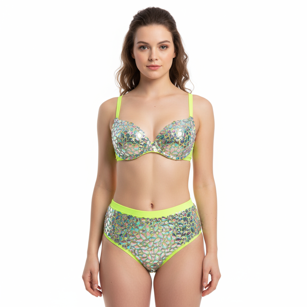 Samba Carnival Bra High Waist Pants AB Color Stone Hand Made 2 Piece For EDC Festival