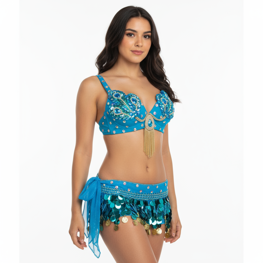 Samba Belly Dance Costume Hand Beaded  Bra and Hip Scarf Belt 2PCS/SET BB010+HS902