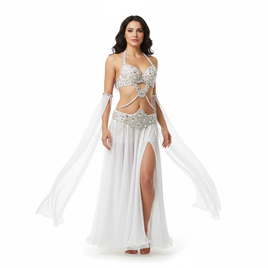 Top quality women belly dance suit bellydance Carnival costume Performance Outfit Bollywood Showgirl bellydance bra&belt&skirt TF1732 White + SK1905