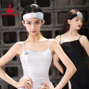 Dance Leotard, Girls White Shimmer Spaghetti Strap Ruched Side Dance Leotard with Light Blue Headband, Latin Dance