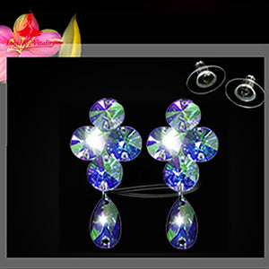 Dance Earrings Women's Blue Green Crystal Rhinestone Dangle Drop Latin Ballroom Salsa